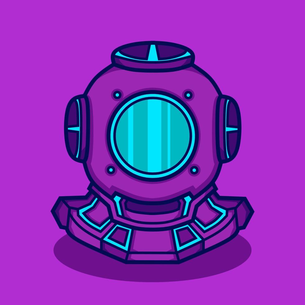 Diver helmet in neon cyberpunk style vector design. Scuba diving art illustration.