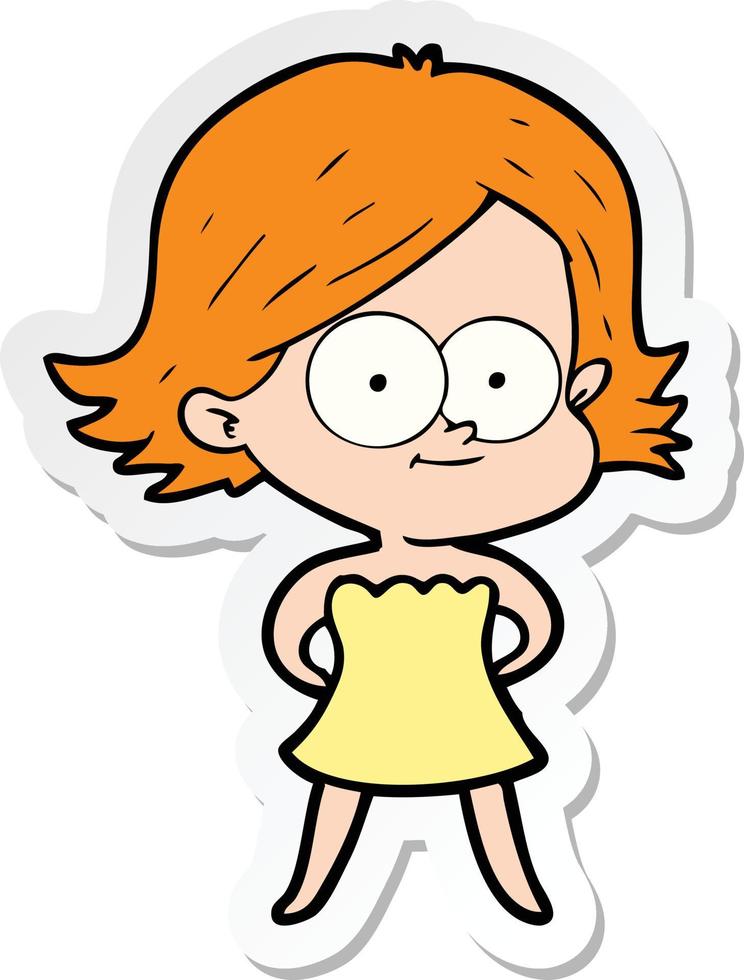 sticker of a happy cartoon girl vector