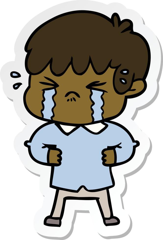 sticker of a crying boy cartoon vector