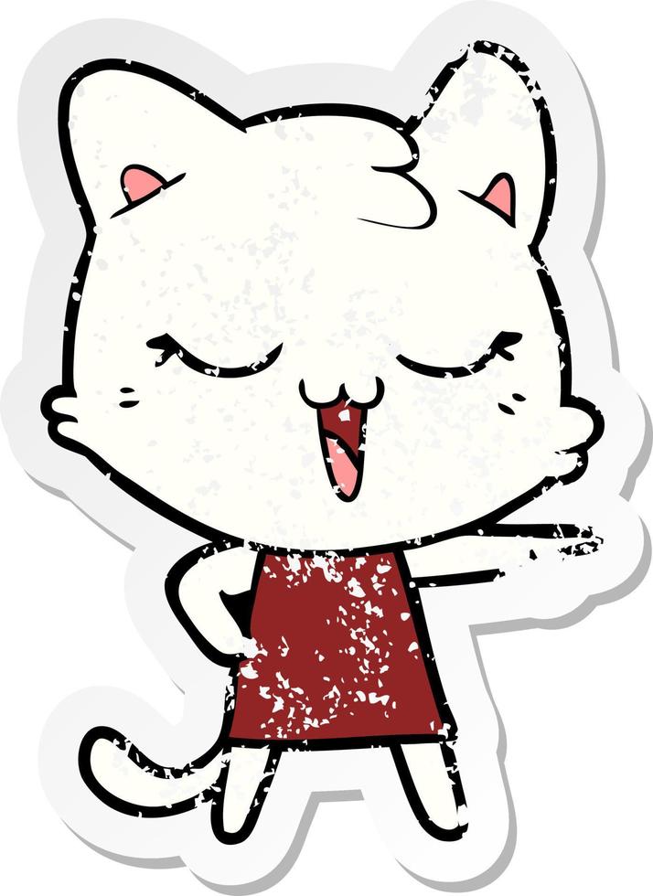 distressed sticker of a happy cartoon cat vector