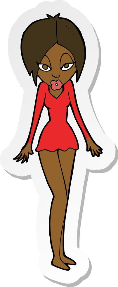 sticker of a cartoon woman in short dress vector