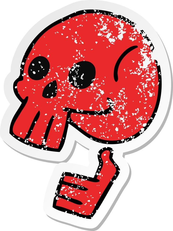 distressed sticker of a quirky hand drawn cartoon skull vector