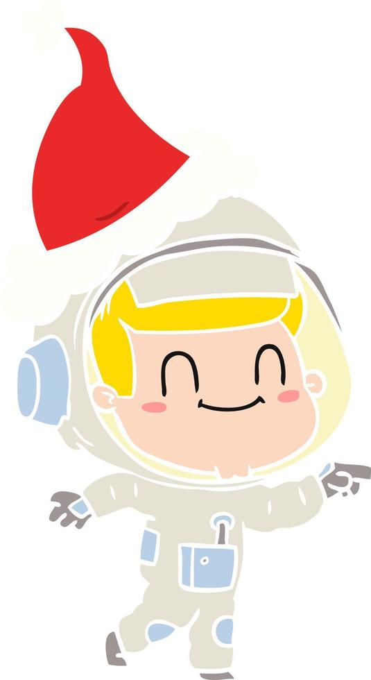 happy flat color illustration of a astronaut man wearing santa hat vector