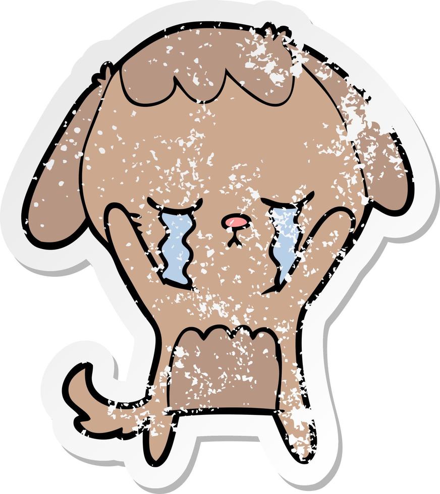distressed sticker of a cartoon dog crying vector