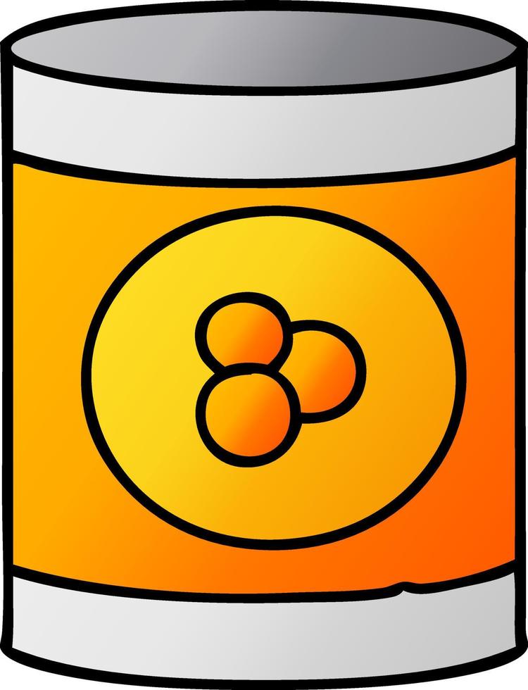 gradient cartoon doodle of a can of peaches vector