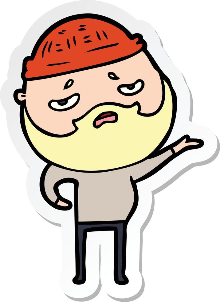 sticker of a cartoon worried man with beard vector