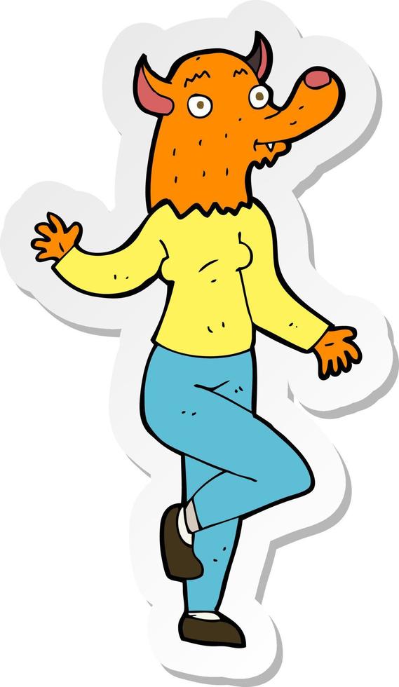 sticker of a cartoon dancing fox woman vector