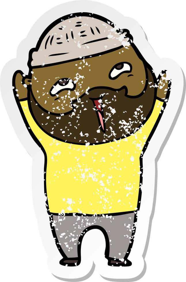 distressed sticker of a cartoon happy bearded man vector