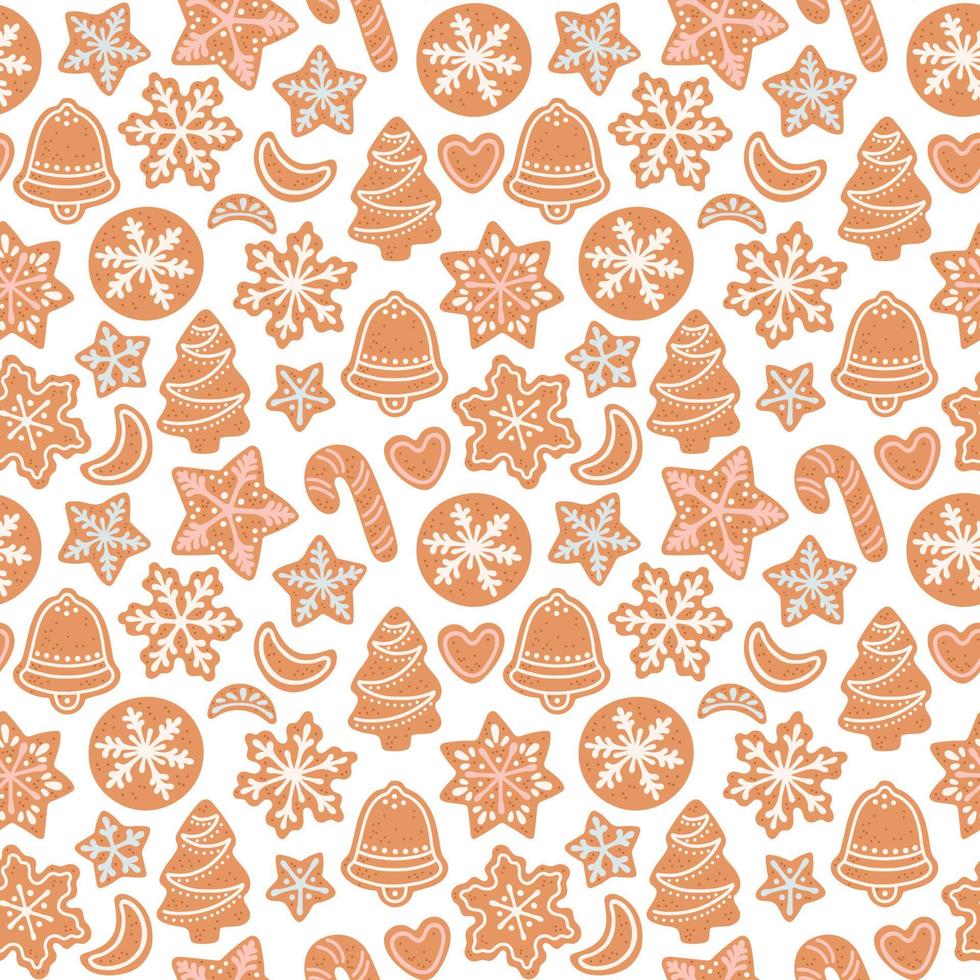 Gingerbread Christmas seamless pattern house cookies isolated on white vector illustration