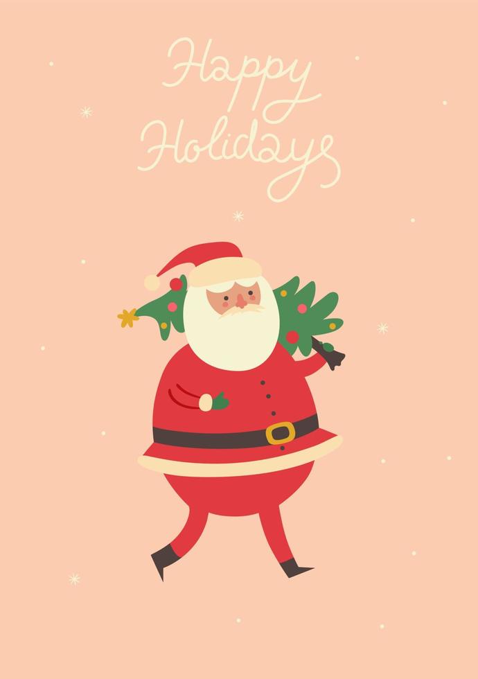 Christmas card with cute santa claus. Vector graphics.