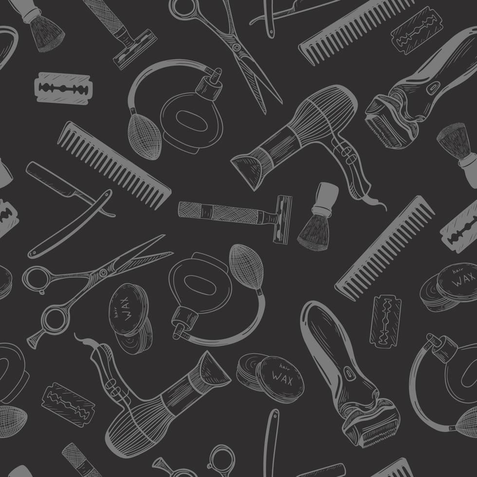 Barbershop tools seamless pattern. Vector graphics.