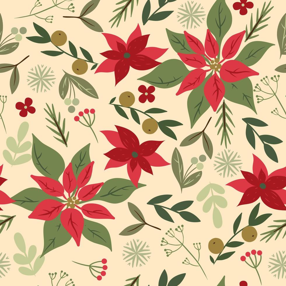 Seamless Christmas pattern with flowers. Vector graphics.