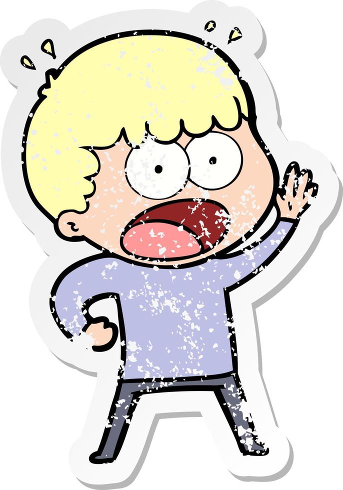 distressed sticker of a cartoon shocked man vector