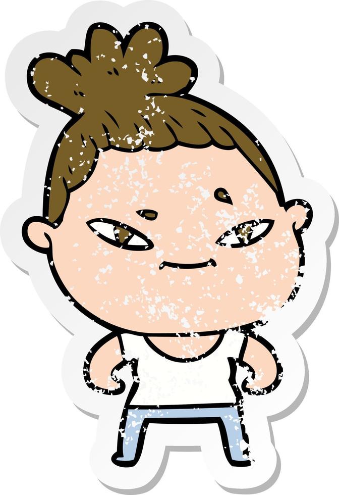 distressed sticker of a cartoon woman vector