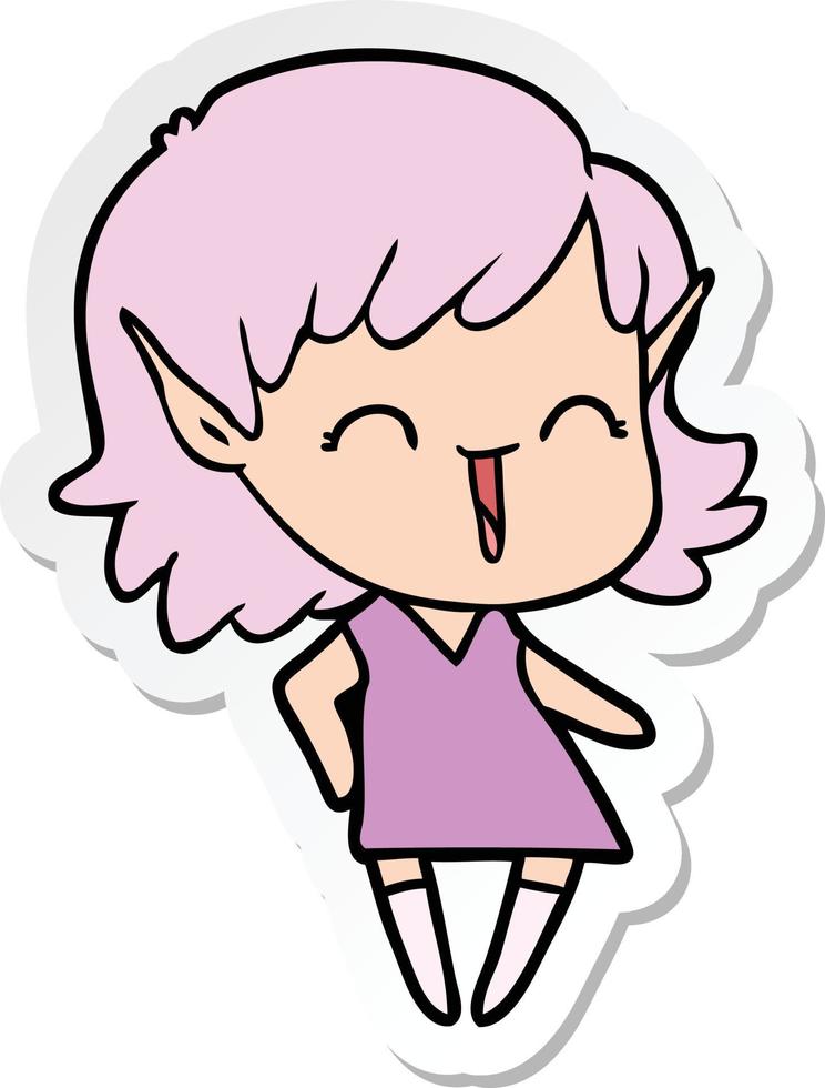 sticker of a cartoon elf girl vector