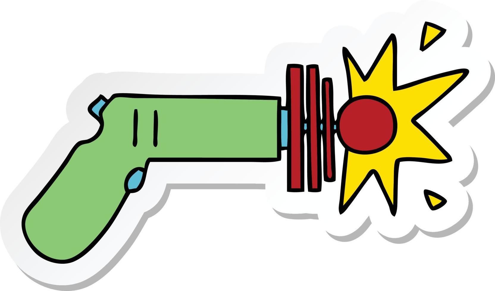 sticker of a quirky hand drawn cartoon laser gun vector