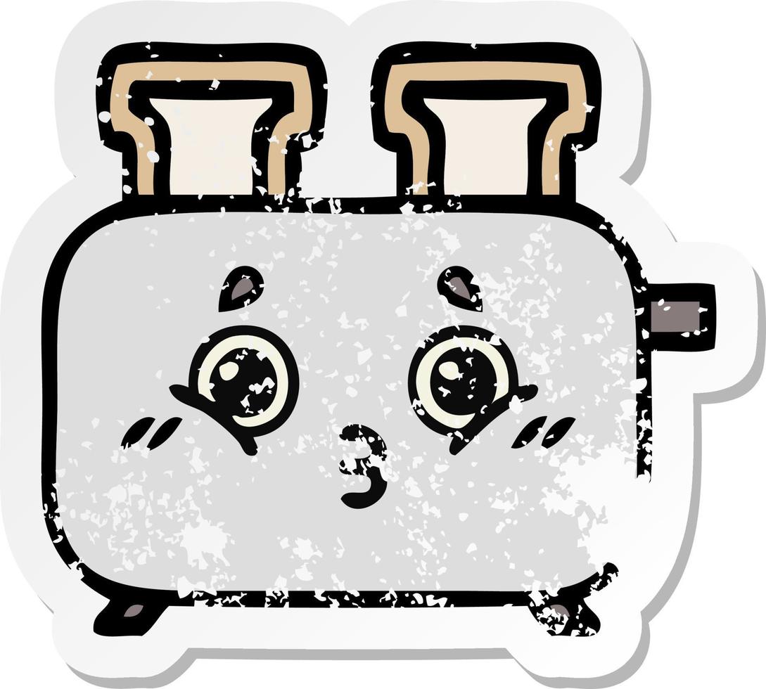 distressed sticker of a cute cartoon of a toaster vector