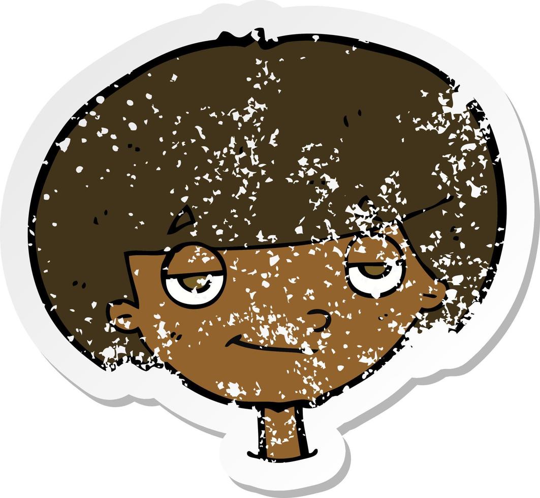 retro distressed sticker of a cartoon smug looking boy vector