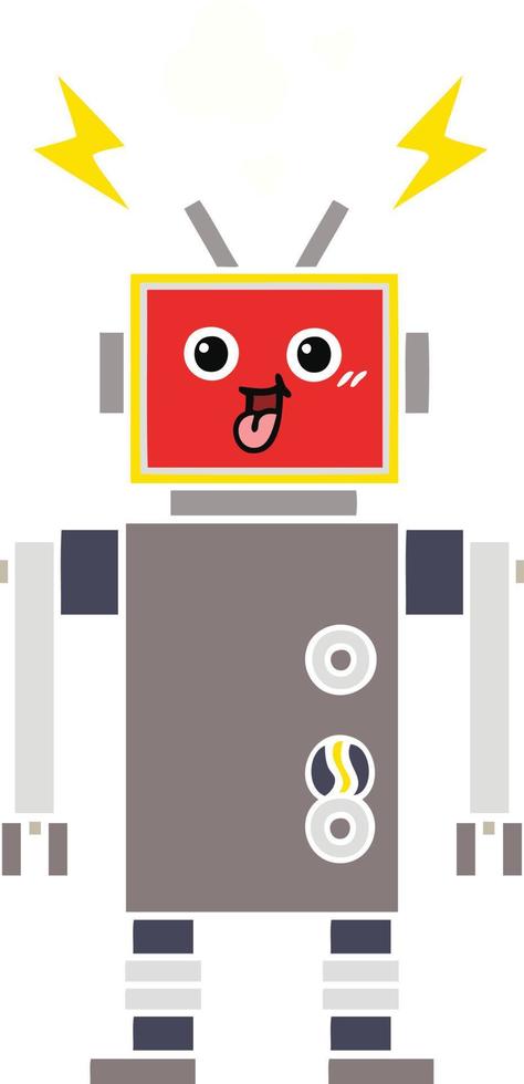 flat color retro cartoon crazed robot vector