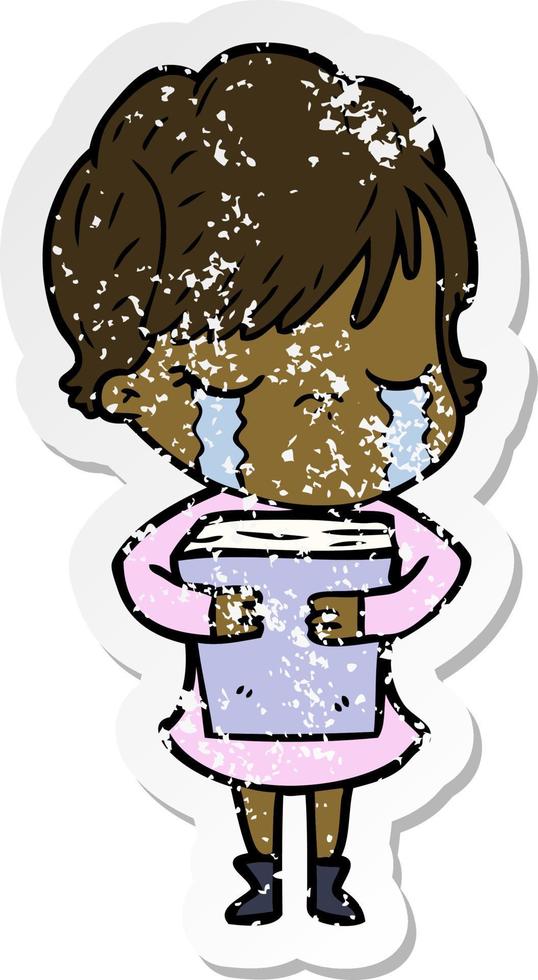 distressed sticker of a cartoon woman crying vector