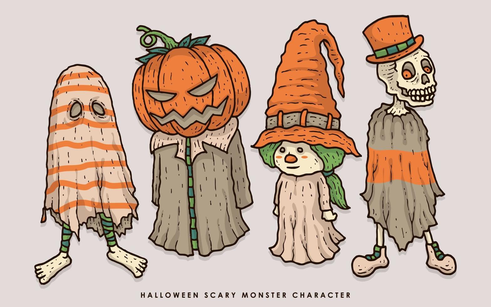 colección de personajes de monstruos aterradores de halloween vector