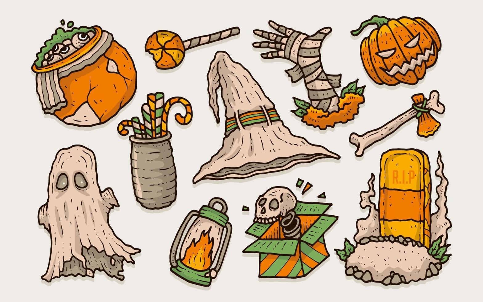 colección de elementos de dibujos animados del día de halloween vector