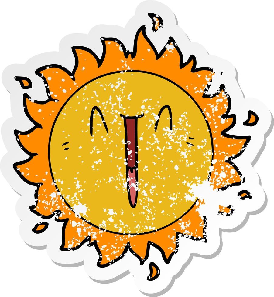distressed sticker of a happy cartoon sun vector