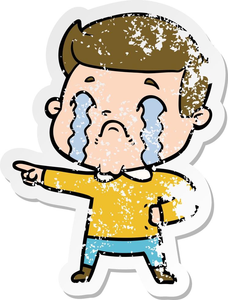 distressed sticker of a cartoon man crying vector