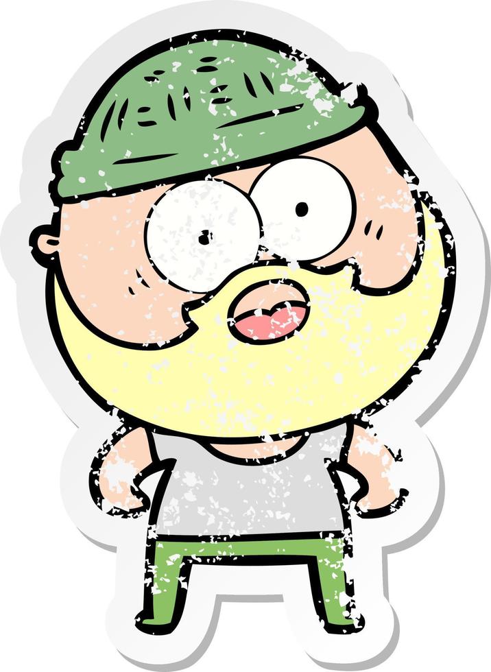 distressed sticker of a cartoon bearded man vector