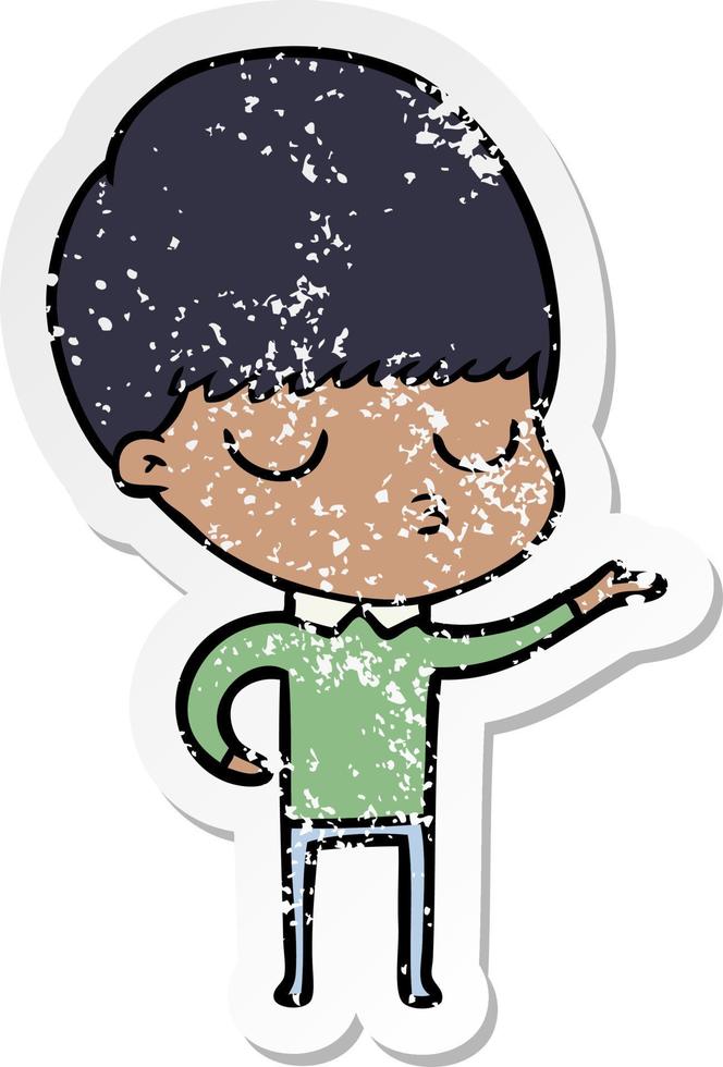 distressed sticker of a cartoon calm boy vector