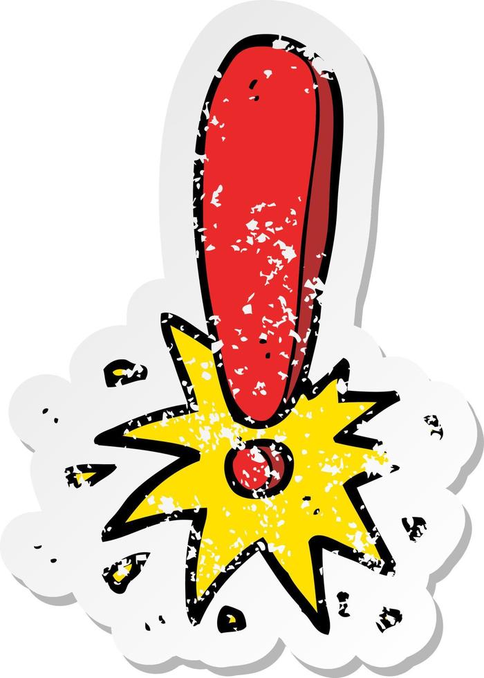 retro distressed sticker of a cartoon exclamation mark vector
