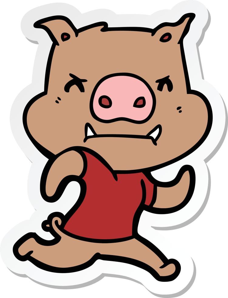 sticker of a angry cartoon pig running vector