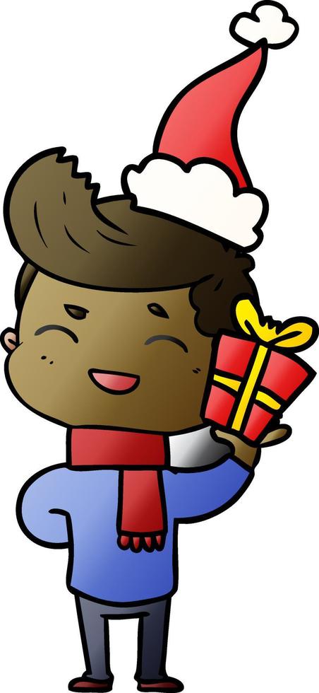 gradient cartoon of a man laughing wearing santa hat vector