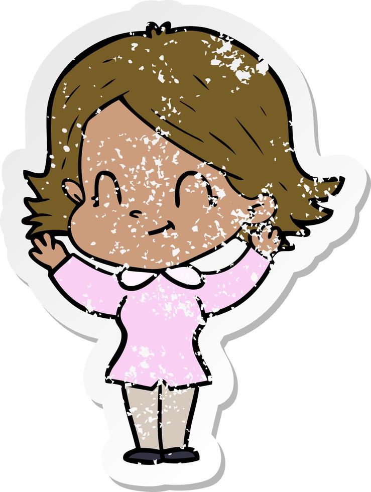 distressed sticker of a cartoon friendly girl vector