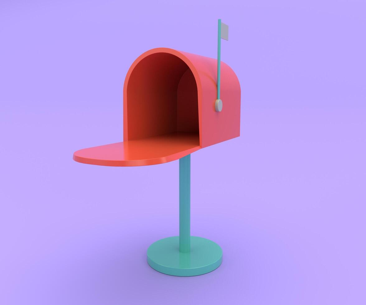 Open mailbox 3d icon. 3d rendering illustration on purple background. photo