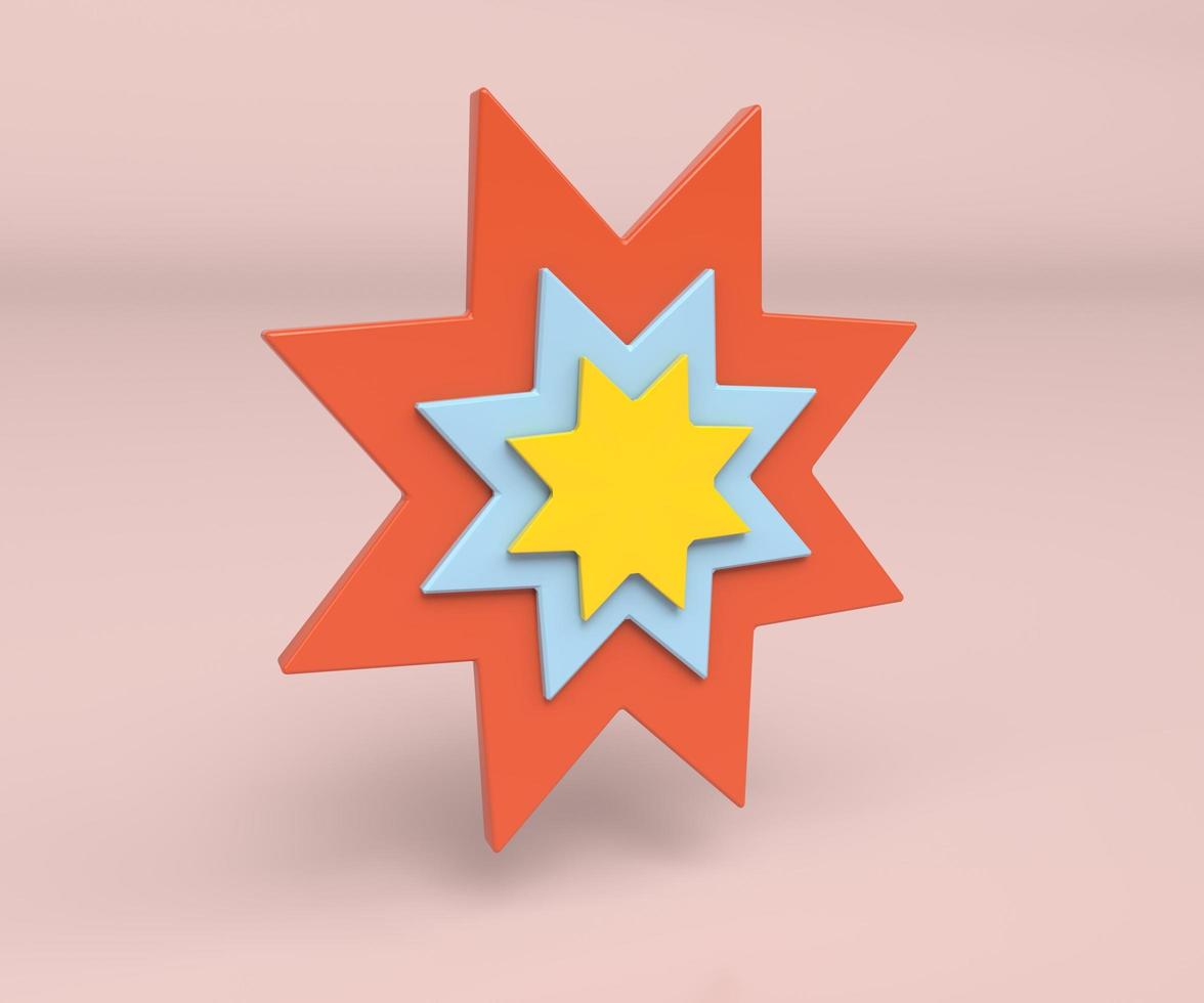 colorful star badge icon 3d illustration, minimal 3d render illustration on Greenish Cyan background. photo