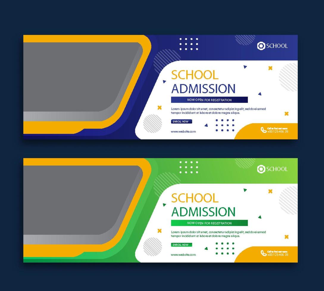 School admission web cover and banner template vector