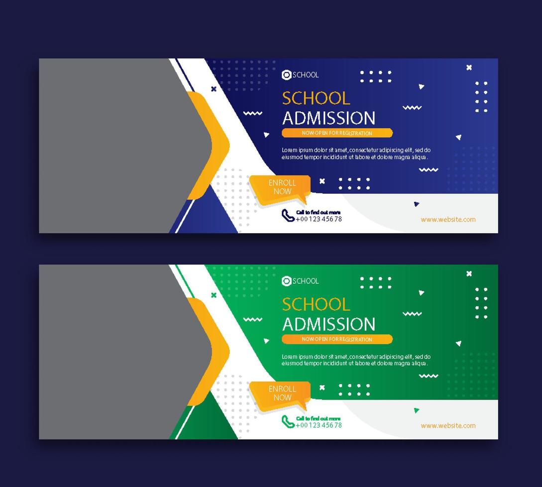 School admission web cover and banner template vector