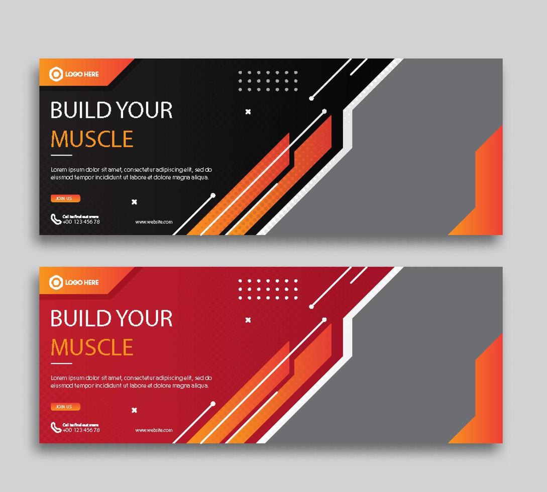 Fitness web cover and banner template vector