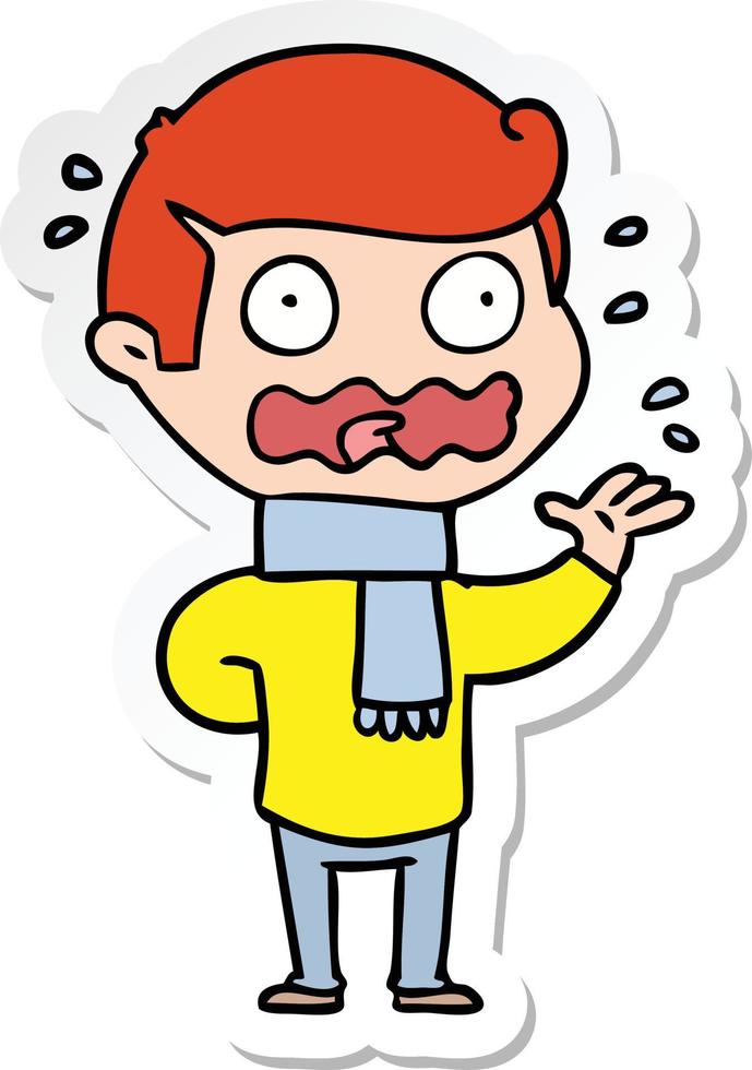 sticker of a cartoon man totally stressed out vector