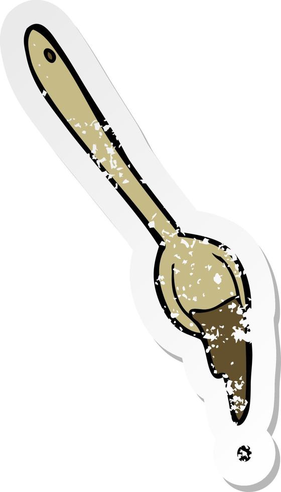 retro distressed sticker of a cartoon spoon vector