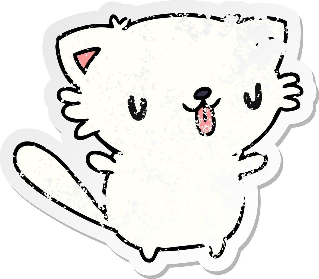 distressed sticker cartoon of cute kawaii cat vector