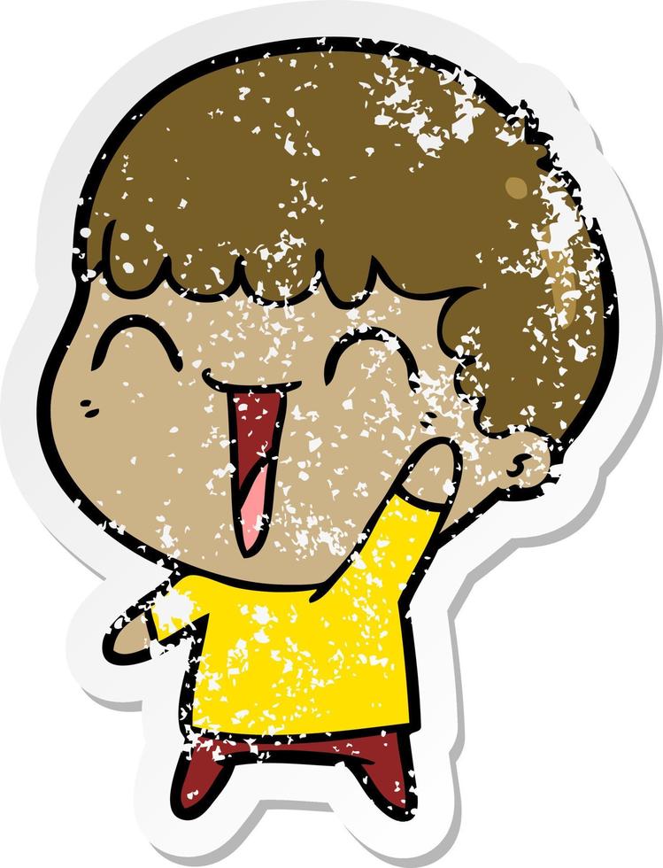 distressed sticker of a cartoon happy man vector