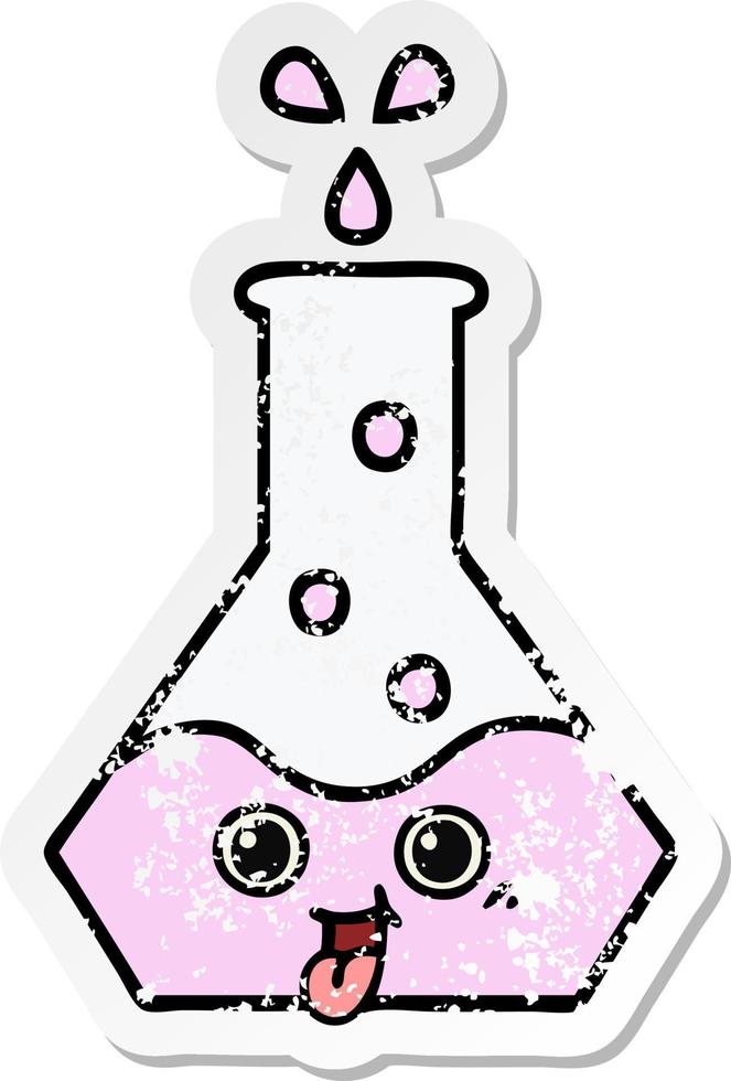 distressed sticker of a cute cartoon science beaker vector