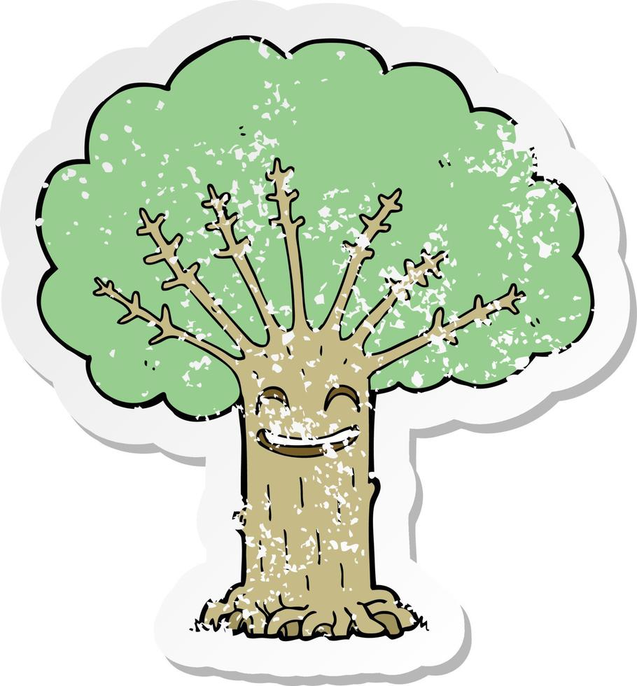 pegatina retro angustiada de un árbol feliz de dibujos animados vector