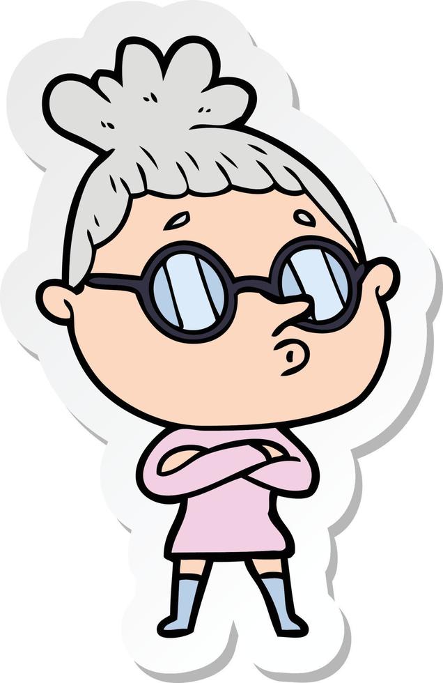 sticker of a cartoon woman wearing glasses vector