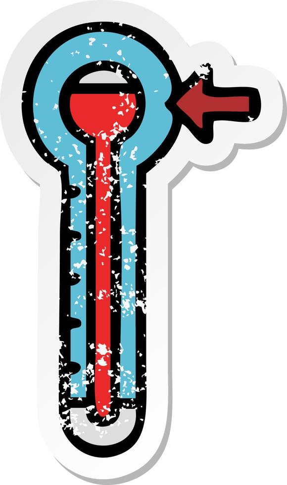 distressed sticker of a cute cartoon glass thermometer vector