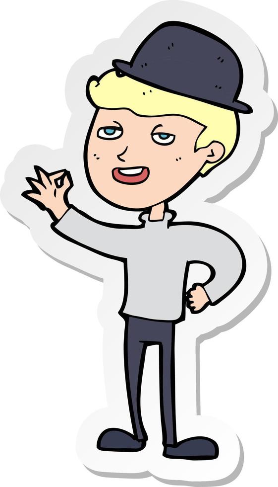 sticker of a cartoon man in bolwer hat vector
