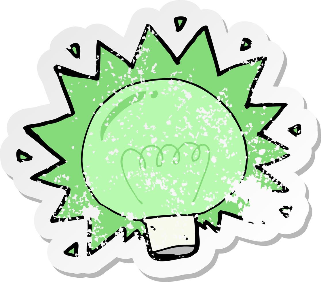 retro distressed sticker of a cartoon flashing green light bulb vector