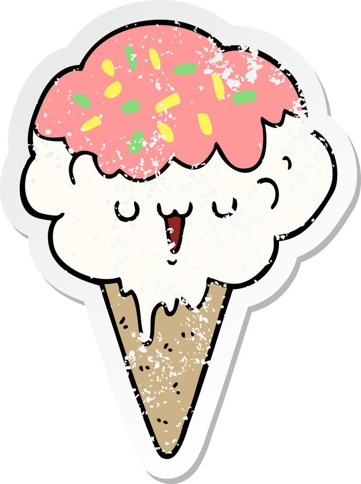 distressed sticker of a cartoon ice cream vector